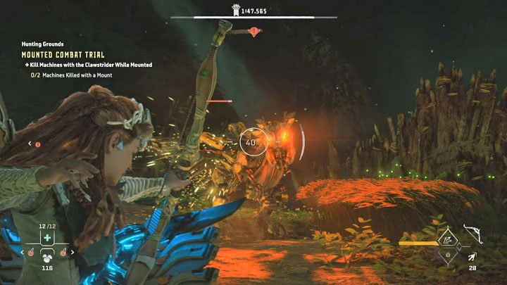 Próba ta ma spore ułatwienie, bo możecie najpierw osłabiać inne maszyny broniami dystansowymi Aloy bez zeskakiwania z grzbiegu chyżoszpona - Horizon Forbidden West: Tereny łowieckie: Ślad Deszczu - opis przejścia prób - Horizon Forbidden West - poradnik do gry