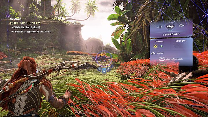 Napotkacie pierwsze maszyny i gra zasugeruje zeskanowanie jednej z nich (przytrzymanie wciśniętej prawej gałki) - Horizon Forbidden West: Sięgnąć gwiazd (Reach for the Stars) - solucja, opis przejścia - Horizon Forbidden West - poradnik do gry