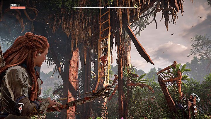 Wejdźcie na wystający element i wciśnijcie Trójkąt żeby opuścić się na linie - jest to całkowicie zautomatyzowany proces - Horizon Forbidden West: Sięgnąć gwiazd (Reach for the Stars) - solucja, opis przejścia - Horizon Forbidden West - poradnik do gry