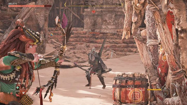 Waszym głównym dążeniem powinno stać się zniszczenie nakrycia głowy Regalli w wyniku udanych ataków dystansowych - Horizon Forbidden West: Skrzydła Dziesiątki (The Wings of the Ten) - solucja, opis przejścia - Horizon Forbidden West - poradnik do gry
