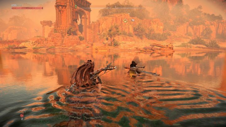 Podążajcie za Sokkorą, aż dopłyniecie do brzegu rzeki i wejdźcie na teren fortu - Horizon Forbidden West: Plemię z daleka (A Tribe Apart) - solucja, opis przejścia - Horizon Forbidden West - poradnik do gry