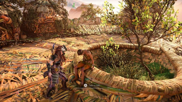 Wejdźcie po drewnianych deskach na samą górę i porozmawiajcie z Kel - Horizon Forbidden West: Taras (The Promontory) - solucja, opis przejścia - Horizon Forbidden West - poradnik do gry