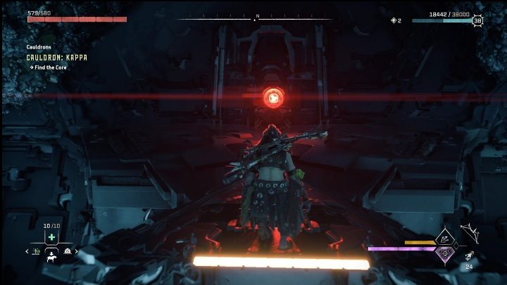 Będąc na szczycie kolumny zobaczycie czerwony element służący do przejmowania mechanizmów - Horizon Forbidden West: Kocioł KAPPA (Ostoja strażników)- lokalizacja, opis przejścia - Horizon Forbidden West - poradnik do gry