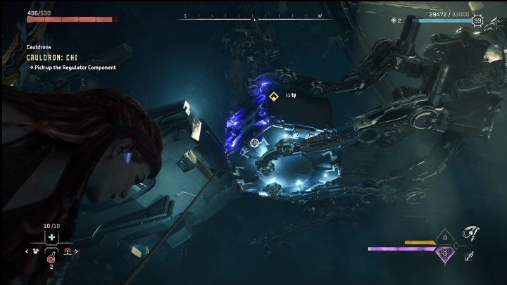 Po przesunięciu elementu ułóżcie na nim baterię, zeskoczcie na dół i ponownie przeciągnijcie platformę, tym razem na jej wcześniejszą pozycję - Horizon Forbidden West: Kocioł CHI (Ostoja strażników)- lokalizacja, opis przejścia - Horizon Forbidden West - poradnik do gry