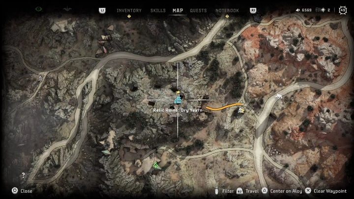 Te ruiny znajdziecie w centralnej części mapy, niedaleko Żyrafa (Lśniące pustkowia) i punktu Paląca włócznia (Scalding Spear) - Horizon Forbidden West: Czasy Stanfortu - jak zdobyć? - Horizon Forbidden West - poradnik do gry