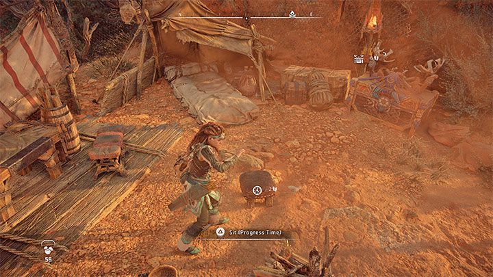 Po dotarciu do schronienia zignorujcie ognisko i zainteresujcie się taboretem, na którym Aloy może usiąść - Horizon Forbidden West: Jak zmienić porę dnia (noc / dzień)? - Horizon Forbidden West - poradnik do gry