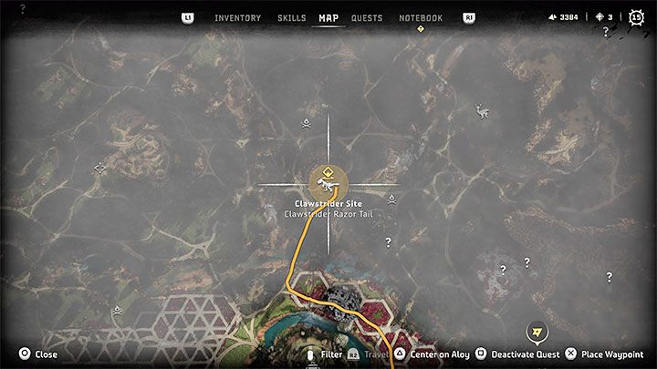 Gra oznaczy na mapie przykładowe lokacje powiązane ze składnikami niezbędnymi do ulepszenia lub zakupienia wybranej przez Was rzeczy - Horizon Forbidden West: Czym są i jak aktywować Zlecenia (Jobs)? - Horizon Forbidden West - poradnik do gry