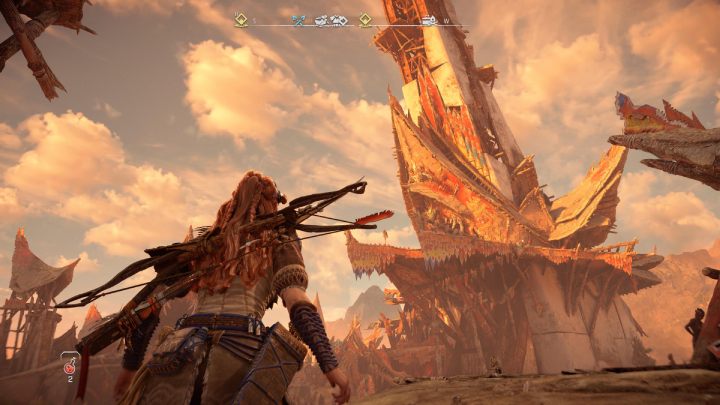Po rozmowie z Oseramką, udajcie się najpierw do osady Paląca Włócznia i podejdźcie do najwyższej wieży - Horizon Forbidden West: Siła sygnału (Signal Spike) - solucja, opis przejścia - Horizon Forbidden West - poradnik do gry