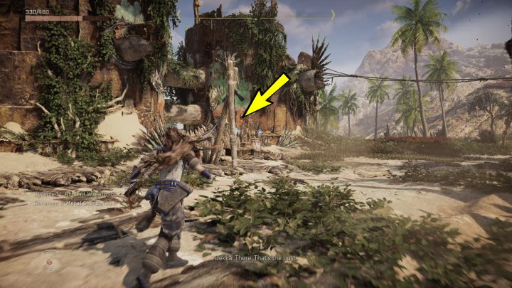 Podejdźcie do słupa przy dwóch skrzyniach w pobliżu wejścia do obozu - Horizon Forbidden West: Krew za krew (Blood for Blood) - solucja, opis przejścia - Horizon Forbidden West - poradnik do gry