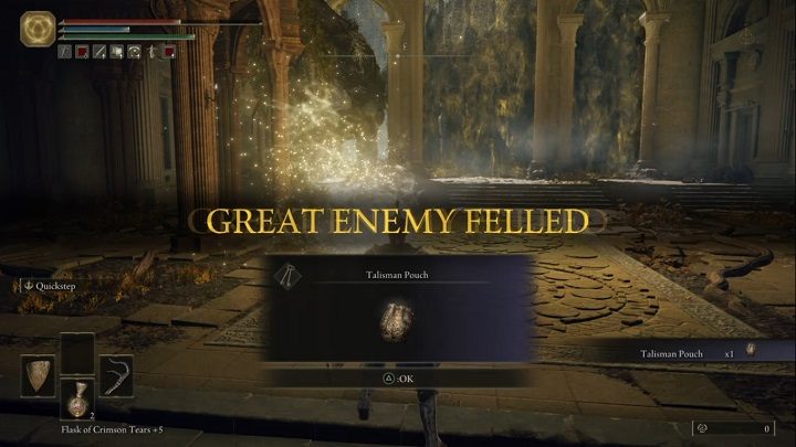 Za pokonanie Godfreya, Pierwszego Eldeńskiego Lorda otrzymacie Runy (80 000) oraz Sakwę na talizman (Talisman Pouch) - Elden Ring: Godfrey: Pierwszy Eldeński Władca (Godfrey, First Elden Lord) - boss, jak pokonać? - Elden Ring - poradnik do gry