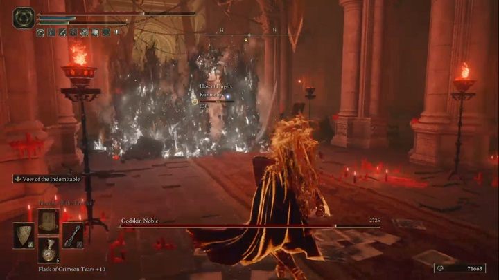 Czasem przeciwnik postawi też ścianę ognia - Elden Ring: Szlachcic boskiej skóry (Godskin Noble) - boss, jak pokonać? - Elden Ring - poradnik do gry