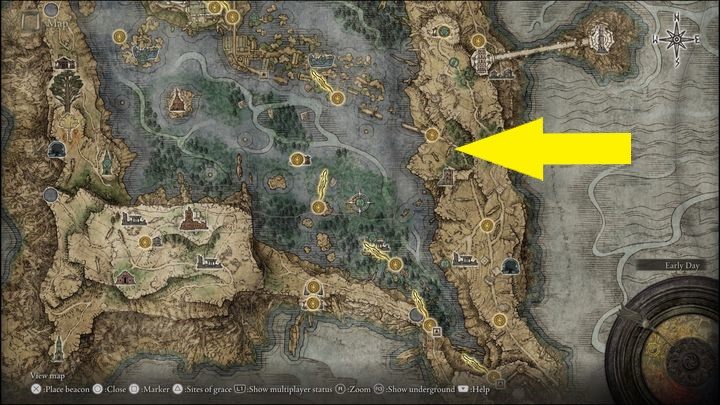 Czwarta wersja bossa znajduje się również w Jeziornej Liurnii (Liurnia of the Lakes), tym razem w południowej części regionu, a dokładniej blisko miejsca łaski Most do podgrodzia (Gate Town Bridge) - Elden Ring: Nocna kawaleria (Nights Cavalry) - boss, jak pokonać? - Elden Ring - poradnik do gry