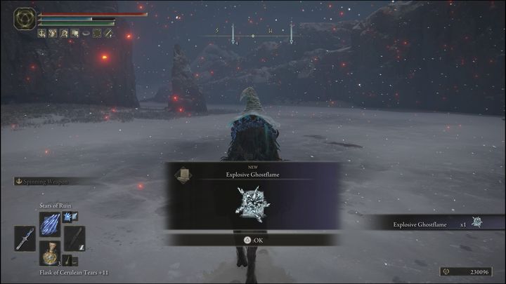 Ostatnia wersja bossa znajdująca się w Uświęconej Śnieżnej Równinie (Consecrated Snowfield) nagrodzi Was czarem, Wybuchowym płomieniem duchów (Explosive Ghostflame) - Elden Ring: Ptak śmierci / Ptak rytuału śmierci (Death Bird / Death Rite Bird)- boss, jak pokonać? - Elden Ring - poradnik do gry