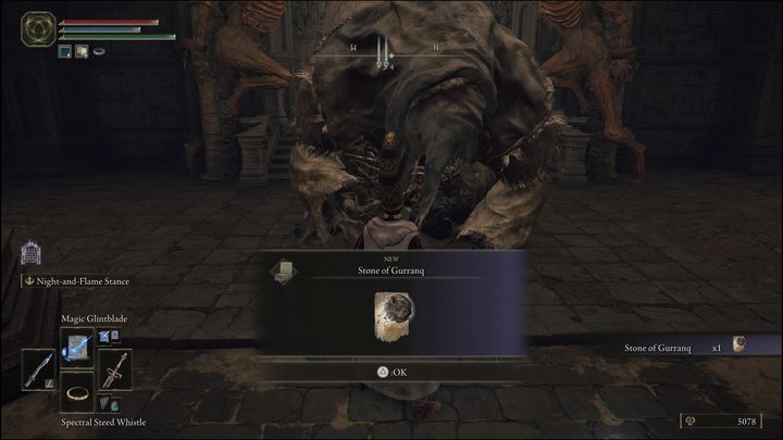 Po nakarmieniu NPC szóstym morowym korzeniem, otrzymacie kolejną inkantację, mianowicie Kamień Gurranqa (Stone of Gurranq) - Elden Ring: Gurranq, Bestialski Duchowny (Gurranq, Beast Clergyman) - solucja, opis przejścia - Elden Ring - poradnik do gry