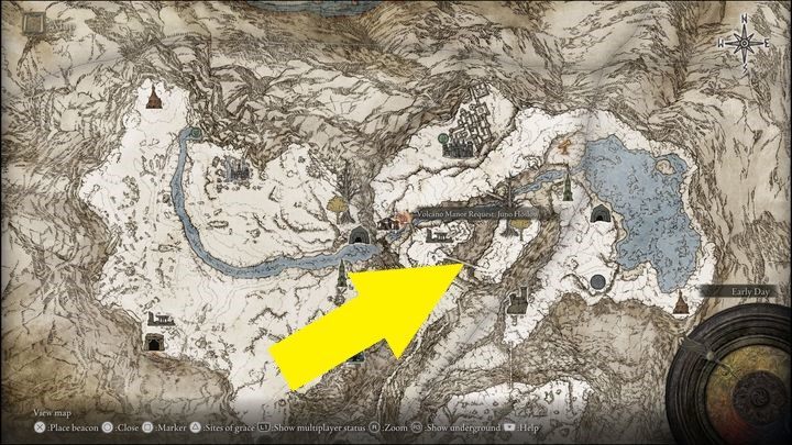 Po ukończeniu regionu Przeklętego Farum Azula (Crumbling Farum Azula) i pokonaniu bossa, który zwie się Maliketh, Czarna Klinga (Maliketh, the Black Blade), Złotą Maskę (Goldmask) będziecie mogli znaleźć w Leyndell, Stolicy Popiołów (Leyndell, Ashen Capital), na samym dole koloseum, naprzeciwko zach - Elden Ring: Brat Corhyn (Brother Corhyn) / Złota Maska (Goldmask) - solucja, opis przejścia - Elden Ring - poradnik do gry