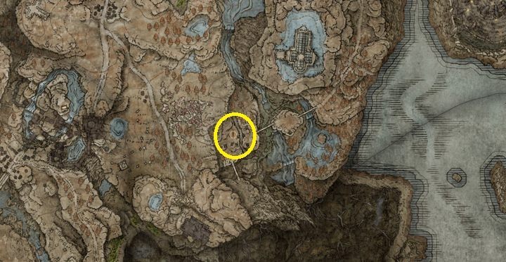 Broń znajdziecie w centrum Wioski Bonny - przeszukajcie zwłoki leżące za skrzyniami - Shadow of the Erdtree: Wszystkie nowe bronie mapa - Elden Ring - poradnik do gry