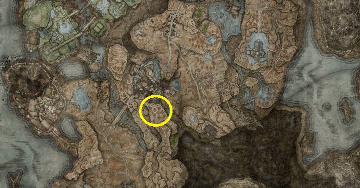 Przeszukajcie zwłoki leżące koło drogi w pobliżu wejścia do Zamku Ensis - Shadow of the Erdtree: Wszystkie nowe bronie mapa - Elden Ring - poradnik do gry