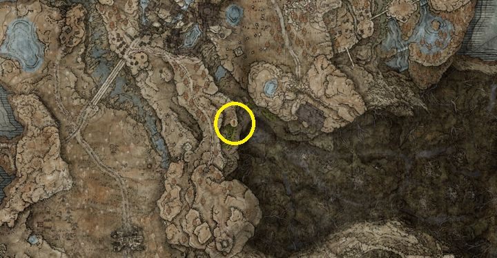 Tę broń możecie kupić u handlarza siedzącego obok miejsca łaski Krzyż przy drodze kolumn - Shadow of the Erdtree: Wszystkie nowe bronie mapa - Elden Ring - poradnik do gry