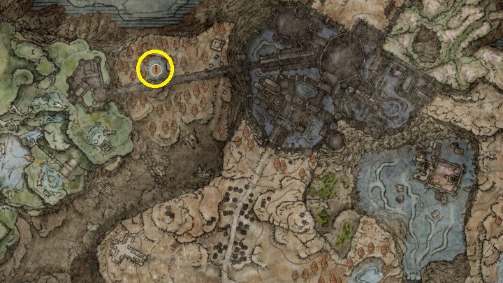 Znajdźcie mały basen z wodą na zachód od Zrujnowanej Kuźni Taylew - Shadow of the Erdtree: Wszystkie nowe bronie mapa - Elden Ring - poradnik do gry