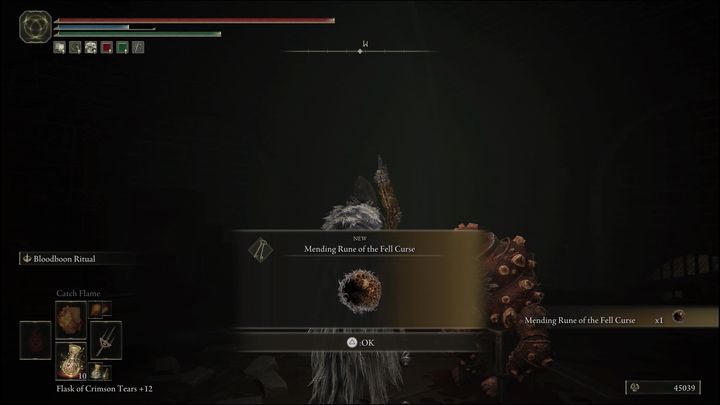 Po przyniesieniu Łajnożercy 5 Klątw siewu (Seedbed Curse) otrzymacie Run naprawy Upadłej Klątwy (Mending Runge of the Fell Curse), który odblokowuje dostęp do alternatywnego zakończenia gry - Elden Ring: Łajnożerca (Dung Eater) / Szubrawiec Boggart (Blackguard Boggart) - solucja, opis przejścia - Elden Ring - poradnik do gry