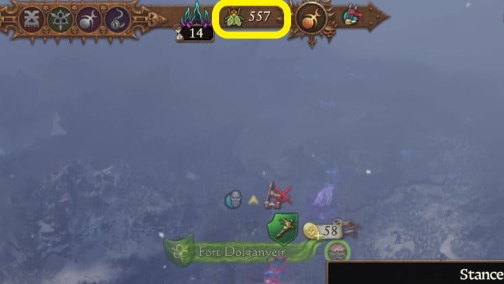 Jej obecną ilość możecie zobaczyć w górnej części ekranu, na środku - Total War Warhammer 3: Nurgle - unikalne mechaniki - Total War Warhammer 3 - poradnik do gry
