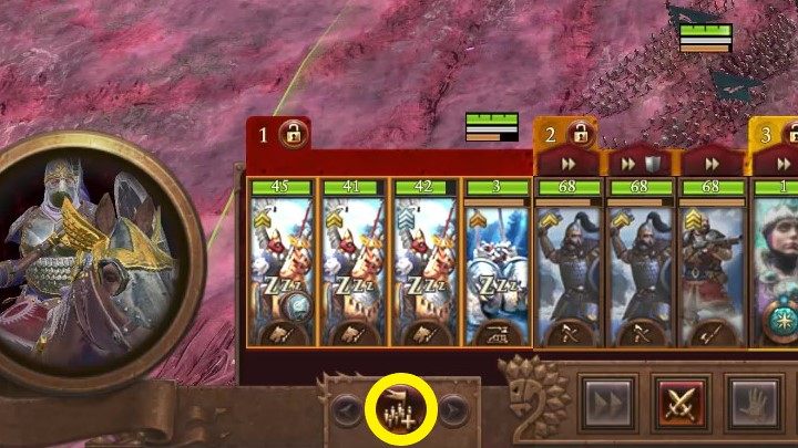 Przycisk znajdujący się z lewej strony (na dole) pozwala na przywołanie jednostek z rezerwy - Total War Warhammer 3: Bitwy o dusze demonów - Total War Warhammer 3 - poradnik do gry