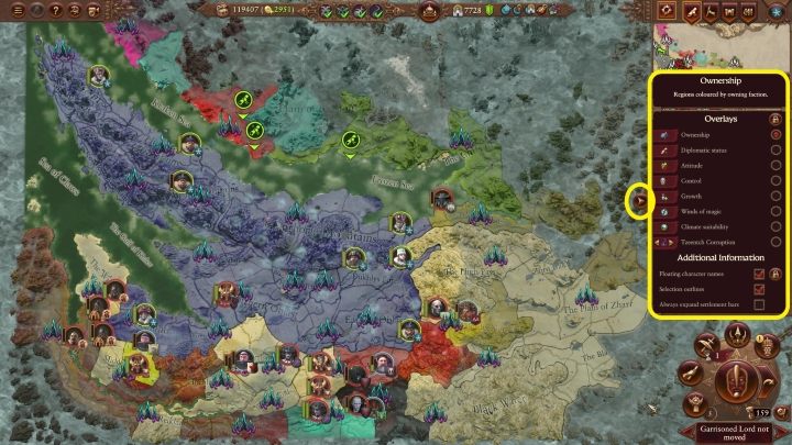 Nanosi ona kolory na mapę świata i pozwala na szerszą perspektywę - Total War Warhammer 3: Interfejs - Total War Warhammer 3 - poradnik do gry