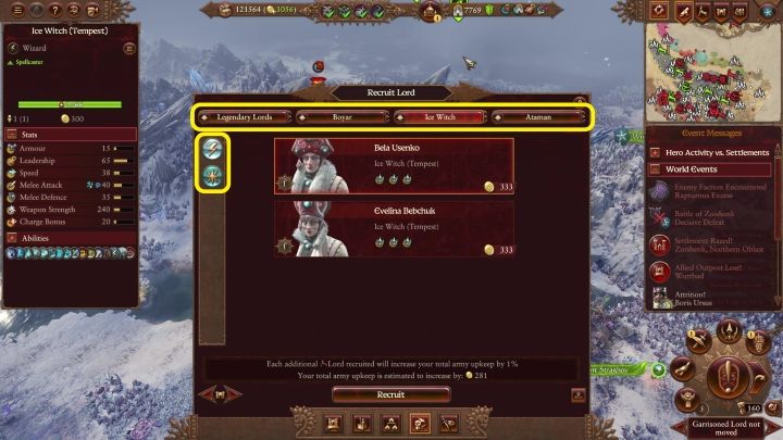 Na samej górze zakładki możecie wybrać typ lorda, który ma poprowadzić Waszą armię - Total War Warhammer 3: Armia - werbunek i uzupełnianie - Total War Warhammer 3 - poradnik do gry