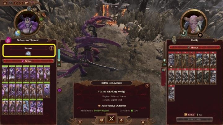 Po lewej i prawej stronie znajdują się informacje o obu armiach - ich liczebność, jednostki itp - Total War Warhammer 3: Bitwy - Total War Warhammer 3 - poradnik do gry