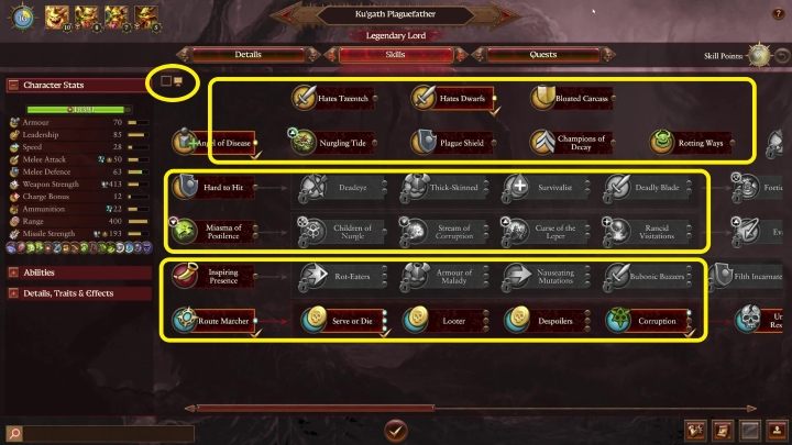 Jeżeli chcecie się skupić jedynie na zarządzaniu krajem oraz toczeniu bitew, to możecie zaznaczyć kwadrat w lewym górnym rogu - Total War Warhammer 3: Umiejętności - Total War Warhammer 3 - poradnik do gry