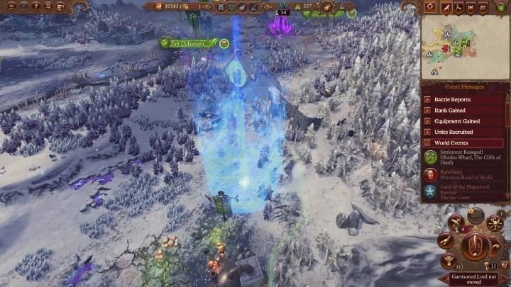 Aby rozpocząć misję należy dojść do niebieskich filarów, które pojawią się na mapie - Total War Warhammer 3: Ekwipunek i misje - szczegóły - Total War Warhammer 3 - poradnik do gry