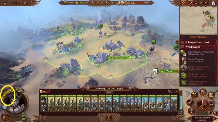Z lewej strony (zaznaczone na żółto) znajdują się Wasze punkty ruchu - Total War Warhammer 3: Poruszanie się - Total War Warhammer 3 - poradnik do gry