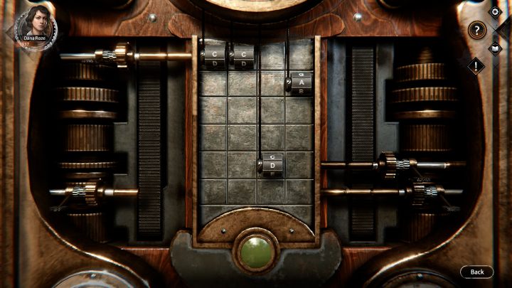 Ustawcie elementy po prawej stronie mechanizmu przedstawione na powyższym obrazku według tych wskazówek - Syberia The World Before: Vaghen - dzielnica muzyków, jesień 2005 (Vaghen - musician district, autumn 2005) - solucja, opis przejścia - Syberia The World Before - poradnik do gry