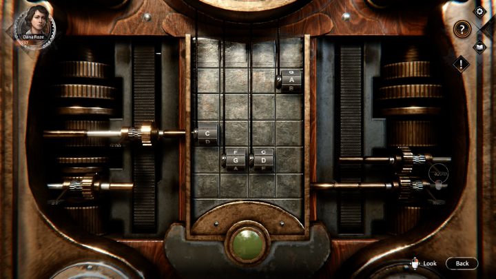 Następnie ustawcie elementy mechanizmu po lewej stronie widoczne na powyższym obrazku według tych wskazówek - Syberia The World Before: Vaghen - dzielnica muzyków, jesień 2005 (Vaghen - musician district, autumn 2005) - solucja, opis przejścia - Syberia The World Before - poradnik do gry