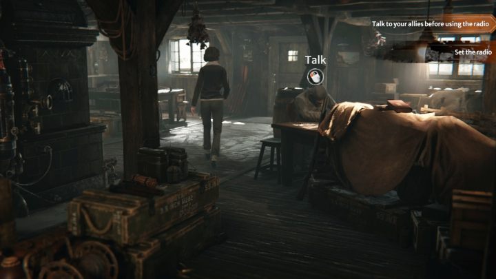 Zejdźcie na parter budynku i porozmawiajcie z gorunem siedzącym przy stoliku - Syberia The World Before: Vaghen - schronisko Silberspiegel 1944 (Vaghen - Silberspiegel refuge 1944) - solucja, opis przejścia - Syberia The World Before - poradnik do gry