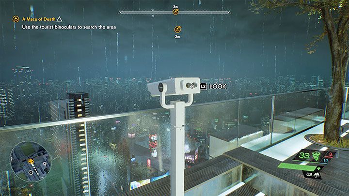 Celem podróży jest pokazana na powyższym obrazku turystyczna lornetka znajdująca się na tarasie widokowym, obok balustrady - Ghostwire Tokyo: Śmiertelny labirynt (A Maze of Death) - solucja, opis przejścia - Ghostwire Tokyo - poradnik do gry