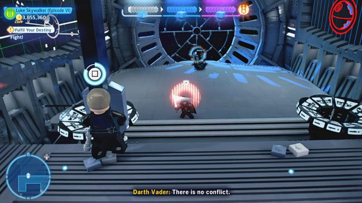 Po pozbawieniu bossa pierwszego paska zdrowia traficie na górny balkonik - LEGO Skywalker Saga: Darth Vader i Imperator Palpatine (Emperor Palpatine) - boss, jak pokonać? - LEGO Skywalker Saga - poradnik do gry