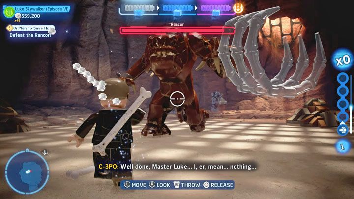 Do atakowania Rankora warto używać Mocy - podnoście okoliczne obiekty oraz rzucajcie nimi w bossa - LEGO Skywalker Saga: Rankor (Rancor) - boss, jak pokonać? - LEGO Skywalker Saga - poradnik do gry