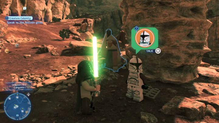 Przyjmijcie zadanie od zleceniodawcy stojącego niedaleko fabryki droidów w Ul Stalgasin na planecie Geonosis - LEGO Skywalker Saga: Kreaturowa katastrofa (Creature Calamity) - solucja, opis przejścia - LEGO Skywalker Saga - poradnik do gry