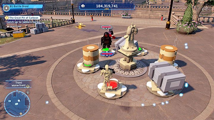Zainteresujcie się posągiem otoczonym 6 płytami naciskowymi - LEGO Skywalker Saga: Theed - lista wszystkich łamigłówek (cz. 1) - LEGO Skywalker Saga - poradnik do gry
