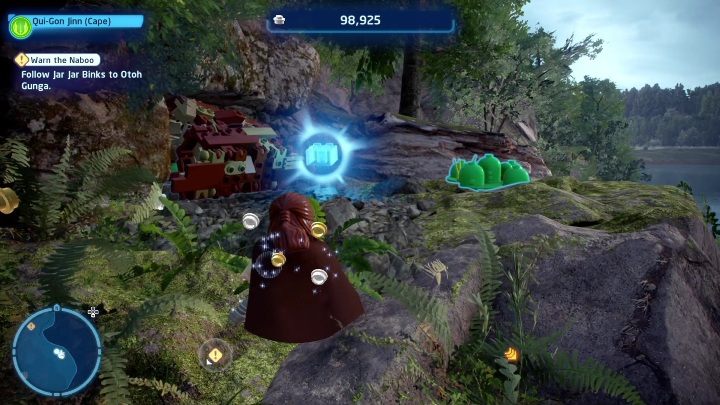 Ten Kyber klocek schowany jest na półce skalnej - LEGO Skywalker Saga: Jezioro Paonga - lista wszystkich łamigłówek - LEGO Skywalker Saga - poradnik do gry