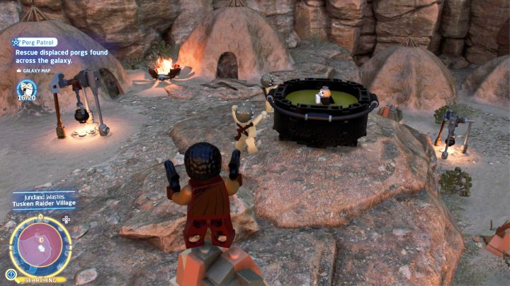 Porg znajduje się w garnku z zupą przy namiotach tuskenów - LEGO Skywalker Saga: Porgowy patrol (Porg Patrol) - solucja, opis przejścia - LEGO Skywalker Saga - poradnik do gry