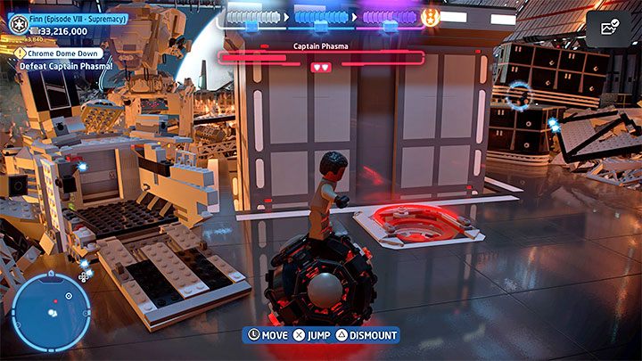 Przed półką, na której rozstawiła się Phasma znajdziecie kulę z obrazka 1 - LEGO Skywalker Saga: Kapitan Phasma (Captain Phasma), epizod 8 - boss, jak pokonać? - LEGO Skywalker Saga - poradnik do gry