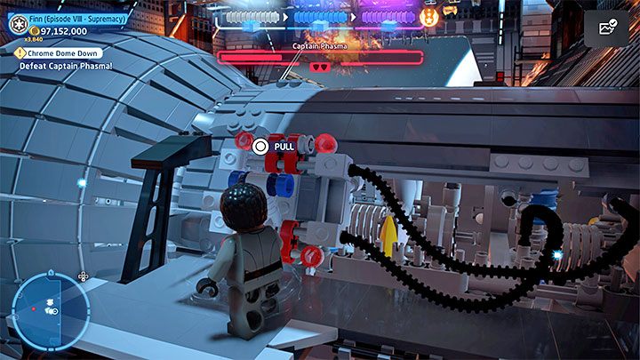 Na sam koniec odszukajcie na prawo od półki z Phasmą drabinę z obrazka 1 - LEGO Skywalker Saga: Kapitan Phasma (Captain Phasma), epizod 8 - boss, jak pokonać? - LEGO Skywalker Saga - poradnik do gry