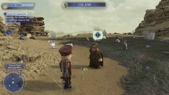 Użyjcie taksówki, aby dostać się na Równiny Pasaany (Pasaana Plains) i porozmawiajcie z mieszkańcem w brązowej pelerynie - LEGO Skywalker Saga: Droid detalista (Snake Oil Salesdroid) - solucja, opis przejścia - LEGO Skywalker Saga - poradnik do gry
