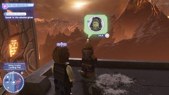 Sterując postacią Łotra, porozmawiajcie ze zleceniodawcą i przyjmijcie zadanie - LEGO Skywalker Saga: Mustafarsa (Mustafar Far Away) - solucja, opis przejścia - LEGO Skywalker Saga - poradnik do gry