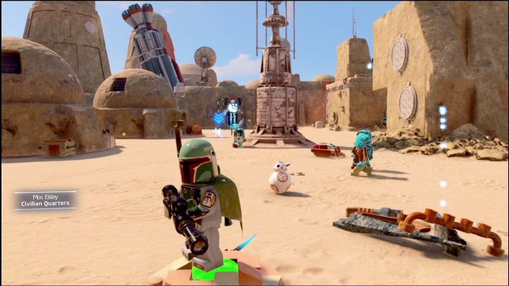 Na klocek natraficie spacerując po wschodniej części lokacji, schowany został w niewielkim pomieszczeniu zastawionym kratami - LEGO Star Wars The Skywalker Saga: Mos Eisley - lista wszystkich łamigłówek - LEGO Skywalker Saga - poradnik do gry