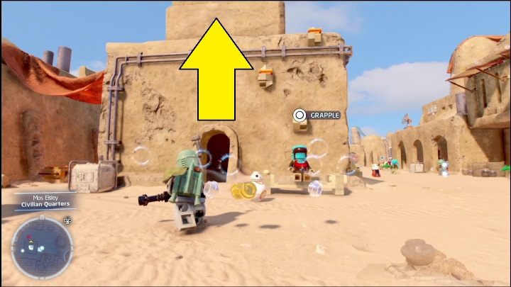 Ten klocek leży zamknięty w skrzyni na samym szczycie budynku, aby ją jednak otworzyć musicie prawidłowo ustawić przyciski wewnątrz - LEGO Star Wars The Skywalker Saga: Mos Eisley - lista wszystkich łamigłówek - LEGO Skywalker Saga - poradnik do gry
