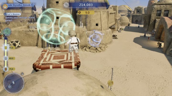 Skorzystajcie z trampolin i uchwytów, aby dostać się do miejsca startu próby - LEGO Skywalker Saga: Tatooine - próby, solucja, opis przejścia - LEGO Skywalker Saga - poradnik do gry