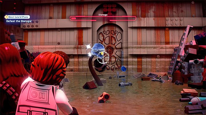 Po tym jak bossowi pozostanie już bardzo niewiele punktów zdrowia macka z okiem założy srebrny hełm - LEGO Skywalker Saga: Oca-lei-nie (Best Leiad Plans) - solucja, opis przejścia - LEGO Skywalker Saga - poradnik do gry